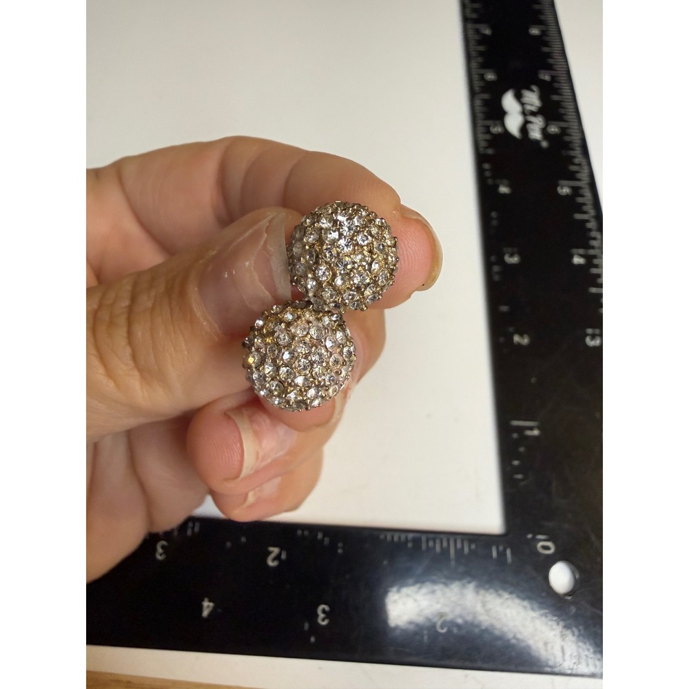 Pave Rhinestone Dome Stud Earrings Gold Tone Clear Crystal Round Button Sparkly